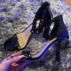 ANTONIO MELANI Glossy Black Chain Heels